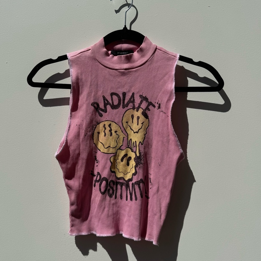 Forever 21 Pink Radiate Positivity Graphic Tank | Ribbed Crop Top | Size S